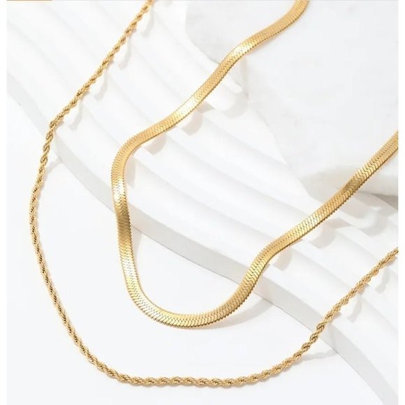 Layering Necklace Gold Stackable Herringbone Rope Chain Waterproof Herringbone - Picture 13 of 13